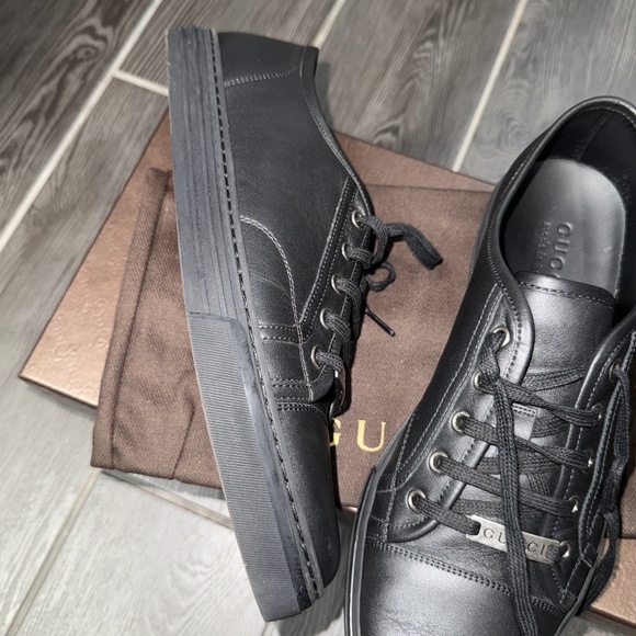 Gucci Black Mirosoft Nero Leather Sneakers Model 423301 SIZE: US 10 - Picture 7 of 11